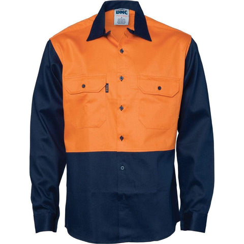 DNC Workwear Work Wear Orange/Navy / S DNC WORKWEAR Patron Saint Flame Retardant Two-Tone Long Sleeve Drill Shirt 3406