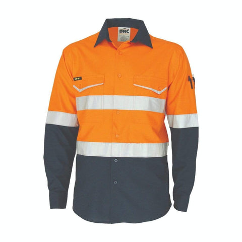 DNC Workwear Work Wear Orange/Navy / XS DNC WORKWEAR Two-Tone Ripstop Cotton Long Sleeve Shirt with Reflective CSR Tape 3588