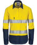 DNC Workwear Work Wear Yellow/Navy / 6 DNC WORKWEAR Women’s Hi-Vis 3 Way Cool-Breeze Long Sleeve Cotton Shirt with Gusset Sleeve, 3M Reflective Tape 3749