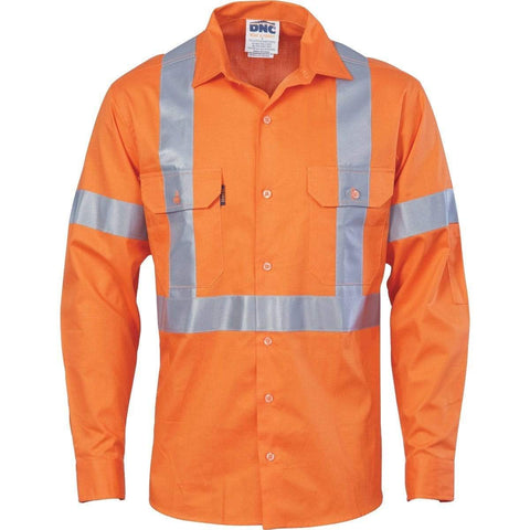 DNC Workwear Work Wear DNC WORKWEAR X Back Long Sleeve Cotton Shirt with CSR Reflective Tape 3546