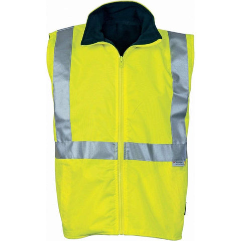 DNC Workwear Work Wear Hi-Vis Reversible Vest with 3M Reflective Tape 3865-Yellow/Navy-S