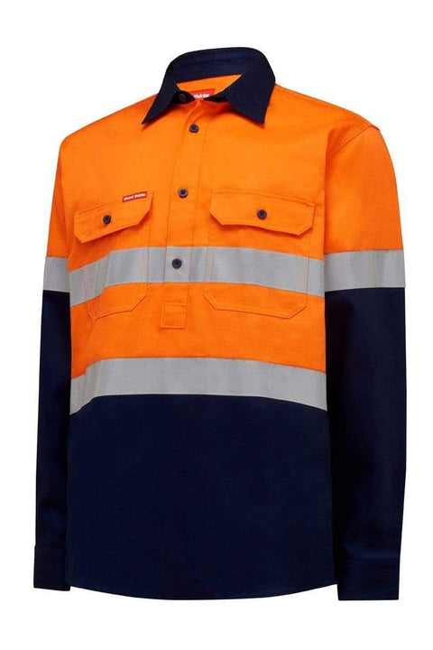 Hard Yakka Hi Vis Reflective Work Shirt Y04615 Work Wear Hard Yakka Orange/Navy (ONA) S 