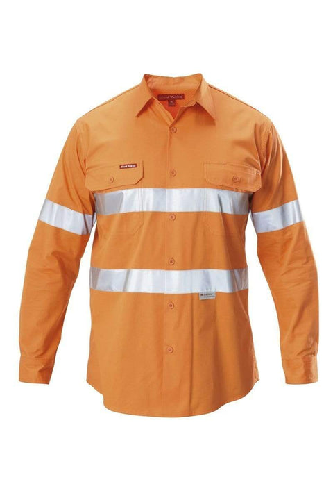 Hard Yakka Long Sleeve 3M Taped Hi Vis Shirt Y07996 Work Wear Hard Yakka Safety Orange S 