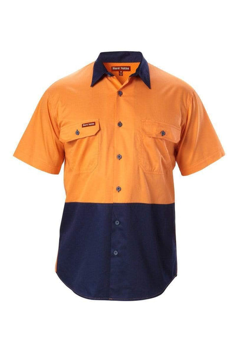 Hard Yakka Koolgear Hi Vis Vented Shirt Y07559 Work Wear Hard Yakka Orange/Navy S 