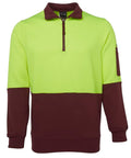 Jb's Wear Work Wear Lime/Maroon / S JB'S Hi-Vis 1/2 Zip Fleecy Sweatshirt 6HVFH