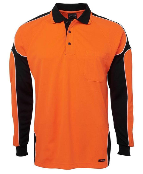 Jb's Wear Work Wear Orange/Black / XS JB'S Hi-Vis Long Sleeve Arm Panel Polo 6AP4L