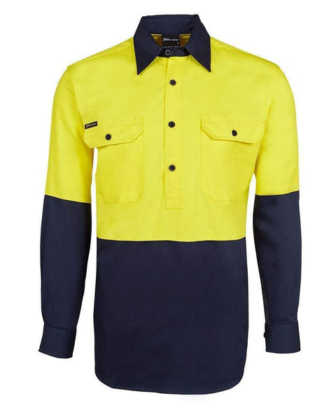 Jb's Wear Work Wear Yellow/Navy / XS JB'S Hi-Vis Long Sleeve Close Front Shirt 6HVCF