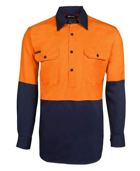 Jb's Wear Work Wear Orange/Navy / XS JB'S Hi-Vis Long Sleeve Close Front Shirt 6HVCF
