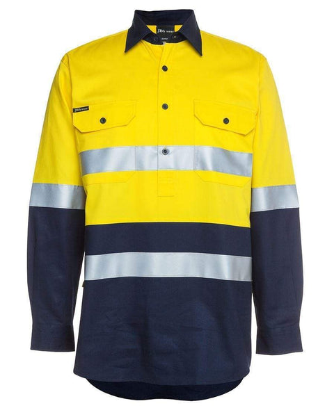 Jb's Wear Work Wear Yellow/Navy / XS JB'S Hi-Vis Long Sleeve Close Front Shirt 6HWCF