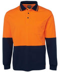 Jb's Wear Work Wear Orange/Navy / XS JB'S Hi-Vis Long Sleeve Cotton Back Polo 6HPL