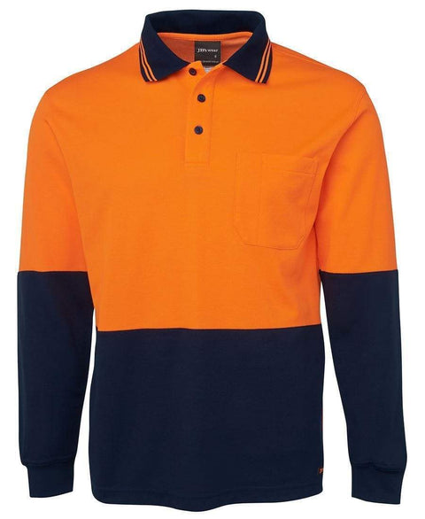 Jb's Wear Work Wear Orange/Navy / XS JB'S Hi-Vis Long Sleeve Cotton Back Polo 6HPL