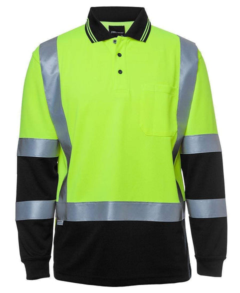 Jb's Wear Work Wear Lime/Black / XS JB'S Hi-Vis Long Sleeve H Pattern Trad Polo 6DHL