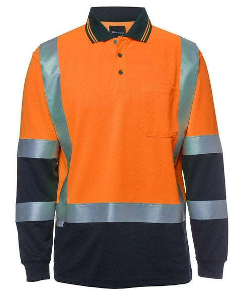 Jb's Wear Work Wear Orange/Navy / XS JB'S Hi-Vis Long Sleeve H Pattern Trad Polo 6DHL