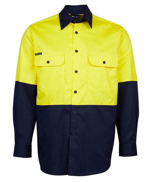 Jb's Wear Work Wear Yellow/Navy / 3XS JB'S Hi-Vis Long Sleeve Shirt 6HWSL