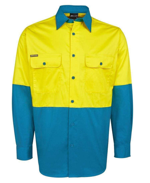 Jb's Wear Work Wear Yellow/Aqua / 3XS JB'S Hi-Vis Long Sleeve Shirt 6HWSL