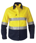 KingGee Work Wear Yellow/Navy / 6 KingGee Women's Reflective Spliced Drill Shirt L/S K44532