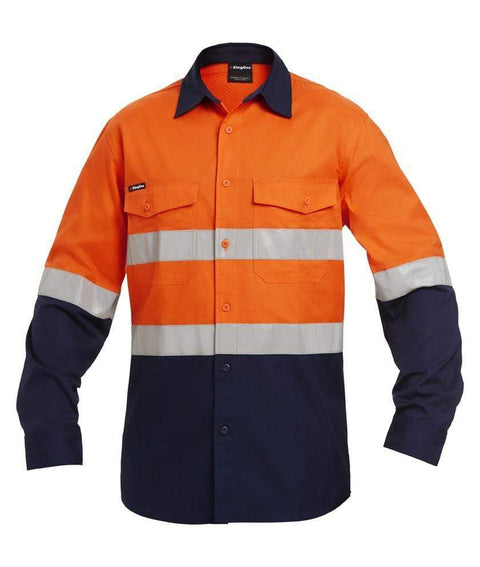 KingGee Work Wear Orange/Navy / 2XS KingGee Workcool 2 Hi-Vis Reflective Spliced Shirt L/S  K54880