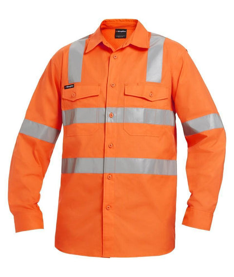 KingGee Work Wear Orange / 2XS KingGee Workcool 2  Reflective Shirt L/S Cross Pattern K54895