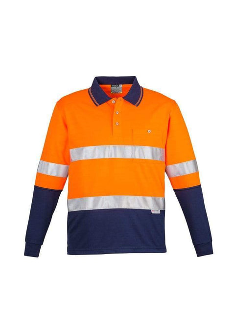 Syzmik Work Wear Orange/Navy / S SYZMIK Men’s Hi Vis Spliced Polo - Long Sleeve Hoop Taped ZH235