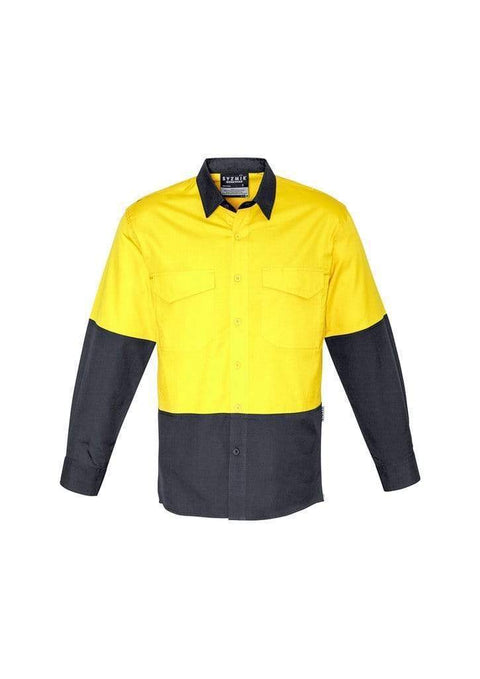 Syzmik Work Wear Yellow/Charcoal / 5XL SYZMIK Men’s Rugged Cooling Hi-Vis Spliced Shirt ZW128