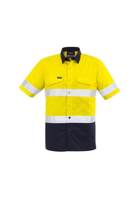 Syzmik Work Wear Yellow/Navy / XXS SYZMIK Men’s Rugged Cooling Taped Hi-Vis Spliced S/S Shirt ZW835