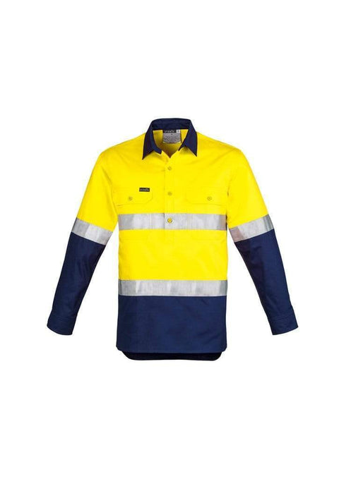 Syzmik Work Wear Yellow/Navy / 7XL SYZMIK mens hi vis closed front l/s shirt - hoop taped zw550