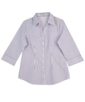 Winning Spirit Corporate Wear White/Grey / 6 Women's Executive Sateen Stripe 3/4 Sleeve Shirt M8310