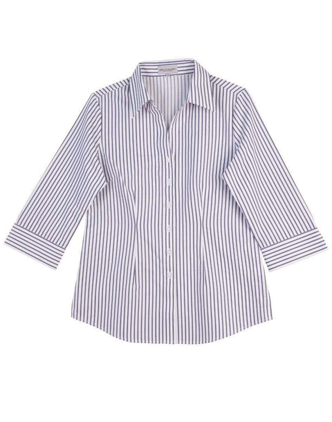 Winning Spirit Corporate Wear White/Grey / 6 Women's Executive Sateen Stripe 3/4 Sleeve Shirt M8310