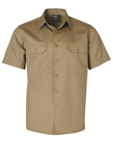 Winning Spirit Work Wear Khaki / S Cotton Drill Short Sleeve Work Shirt WT03